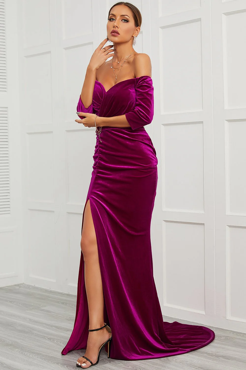 Mermaid Off the Shoulder Prom Dress with Split Front - Image 7
