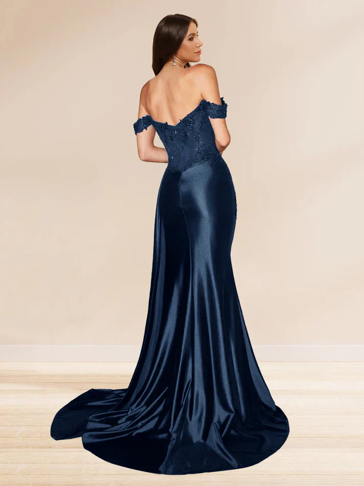 Mermaid Off-the-Shoulder Sweep Train Sequined Evening Dresses with Split Side - Image 2