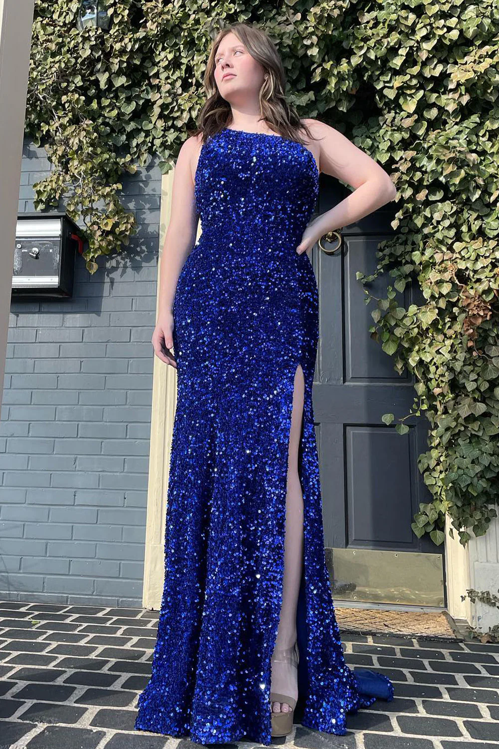 Mermaid One Shoulder Fuchsia Sequins Prom Dress with Slit - Image 8