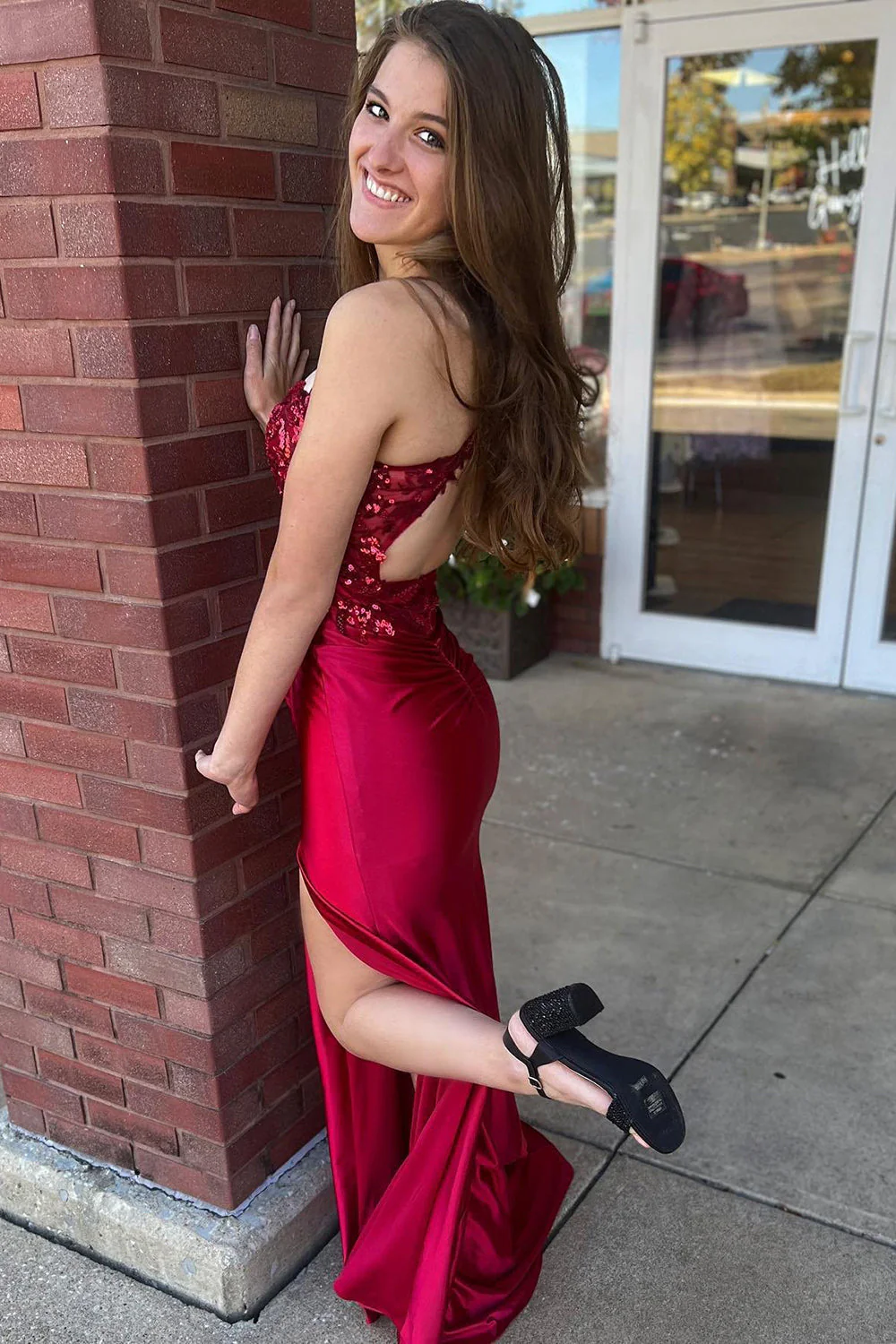 Mermaid Spaghetti Straps Satin Corset Long Prom Dress with Slit - Image 3