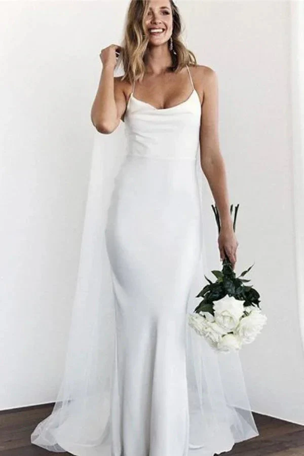 Mermaid Spaghetti Straps Backless Court Train White Wedding Dress WD450 - Image 3