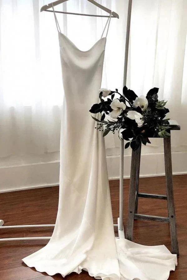 Mermaid Spaghetti Straps Backless Court Train White Wedding Dress WD450 - Image 6