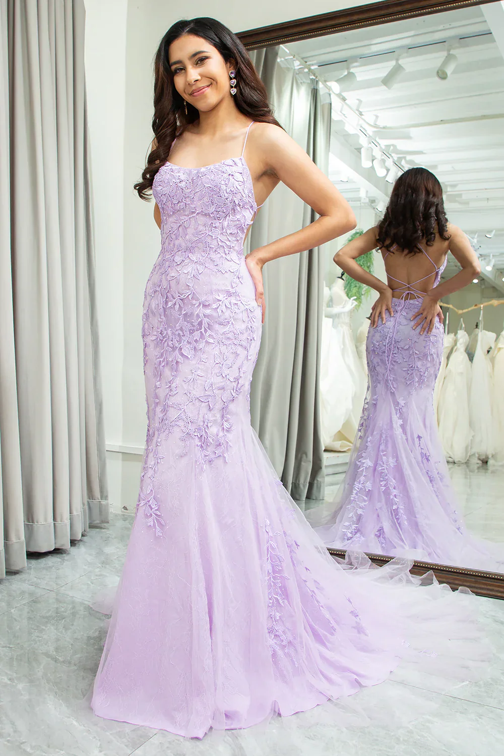 Mermaid Spaghetti Straps Long Prom Dress with Appliques - Image 2