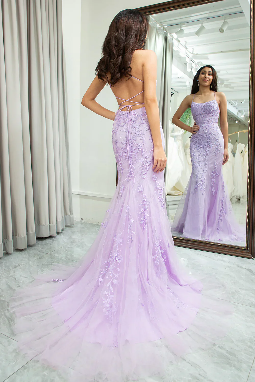 Mermaid Spaghetti Straps Long Prom Dress with Appliques - Image 3