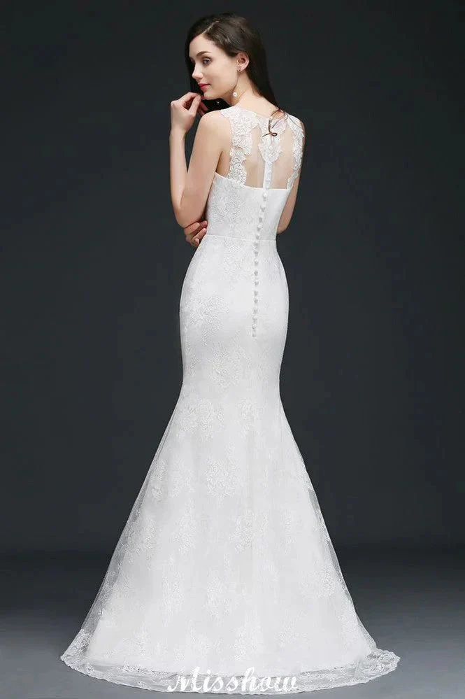 Mermaid Sweep Train Lace New Arrival Wedding Dresses with Buttons - Image 4
