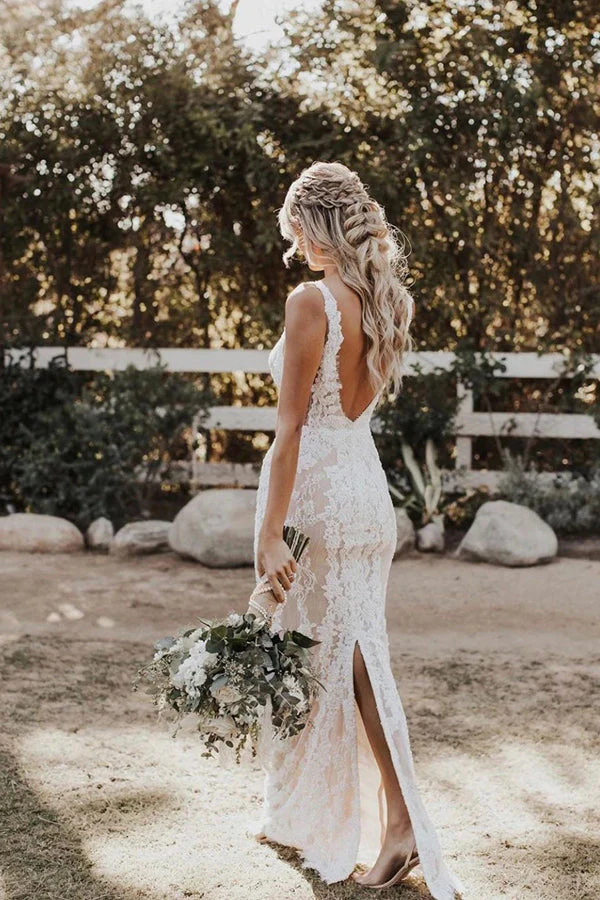 Mermaid/Trumpet Attractive Floor-length V-neck Lace Wedding Dress - Image 4