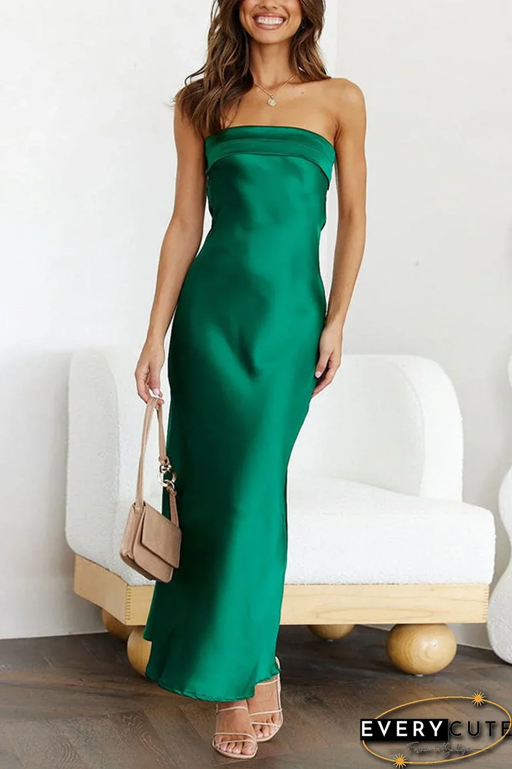 Minimalist Ankle-Length Strapless Backless Maxi Dress - Image 3