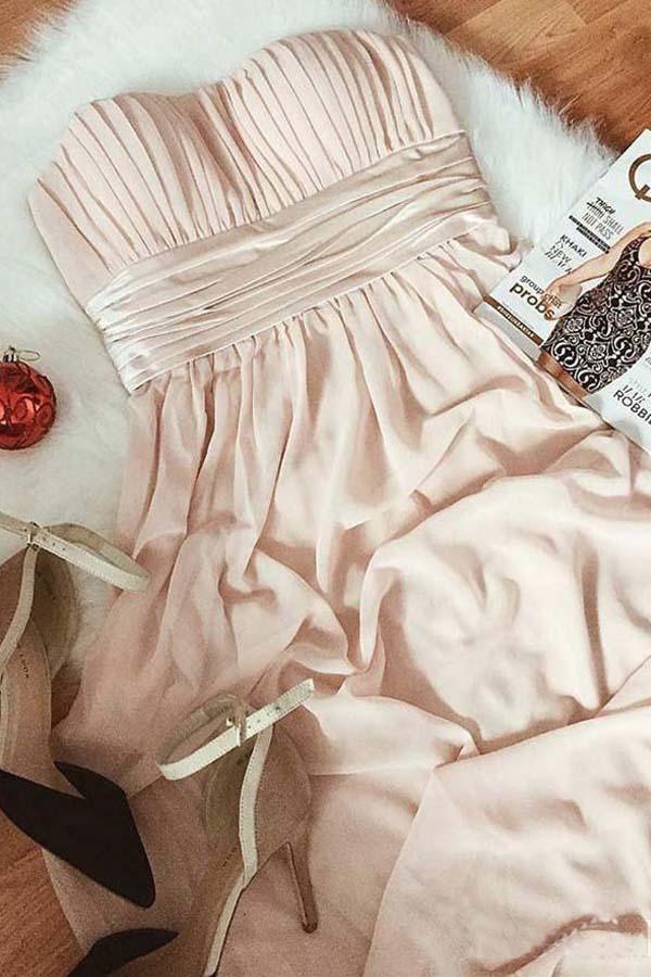 Modest Strapless Ruched Bridesmaid Dress Chiffon Formal Dresses - Image 4
