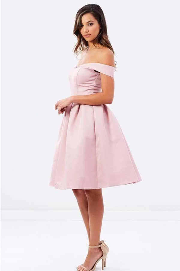 Natural Off-the-shoulder Pleated A-line Sleeveless Homecoming Dresses PD136 - Image 2