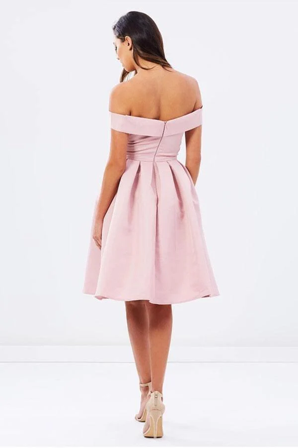 Natural Off-the-shoulder Pleated A-line Sleeveless Homecoming Dresses PD136 - Image 3