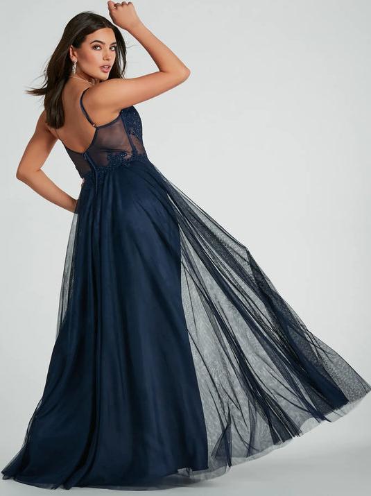 Navy tulle and lace corset ball dress wide - Image 2
