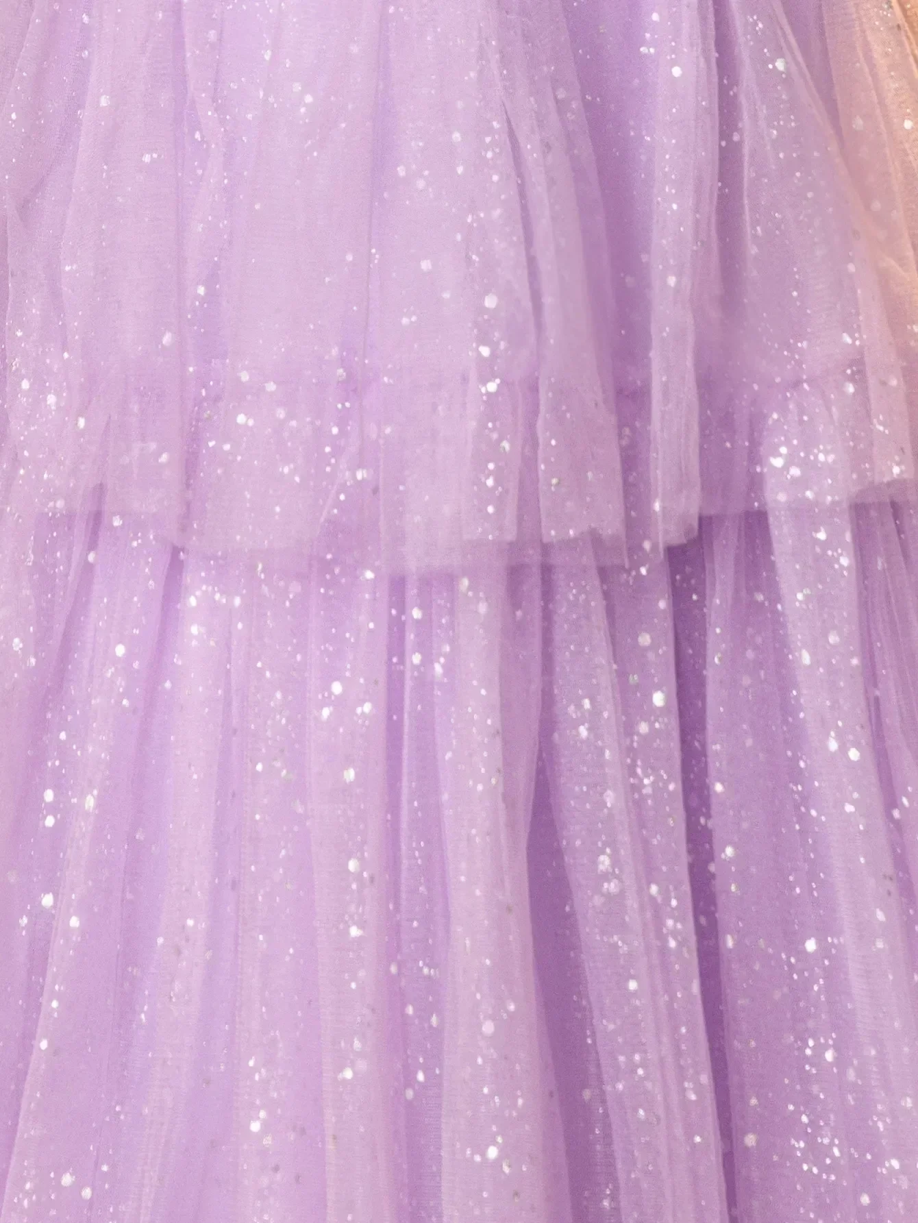 Off Shoulder Sparkly Lace Embroidery Layered Ball Gown Prom Dress - Image 6