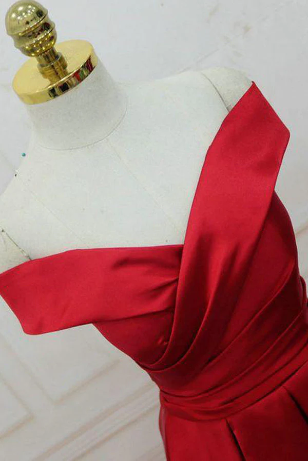 Off-the-shoulder Burgundy Long Satin Prom Dress/Evening Dress - Image 3