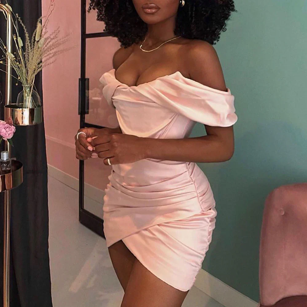 Off The Shoulder Satin Homecoming Dresses Mini Party Graduation Dress - Image 5