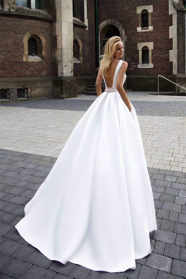 On Sale Princess Simple A-line Satin Ivory Wedding Dresses WD205 - Image 2