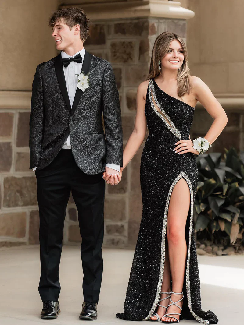 One Sholder Sequins Mermaid Prom Dresses with Slit - Image 3