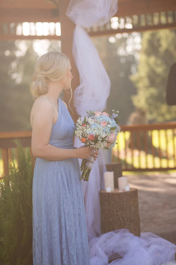 One Shoulder Lace Blue Bridesmaid Dress Party Dress - Image 3