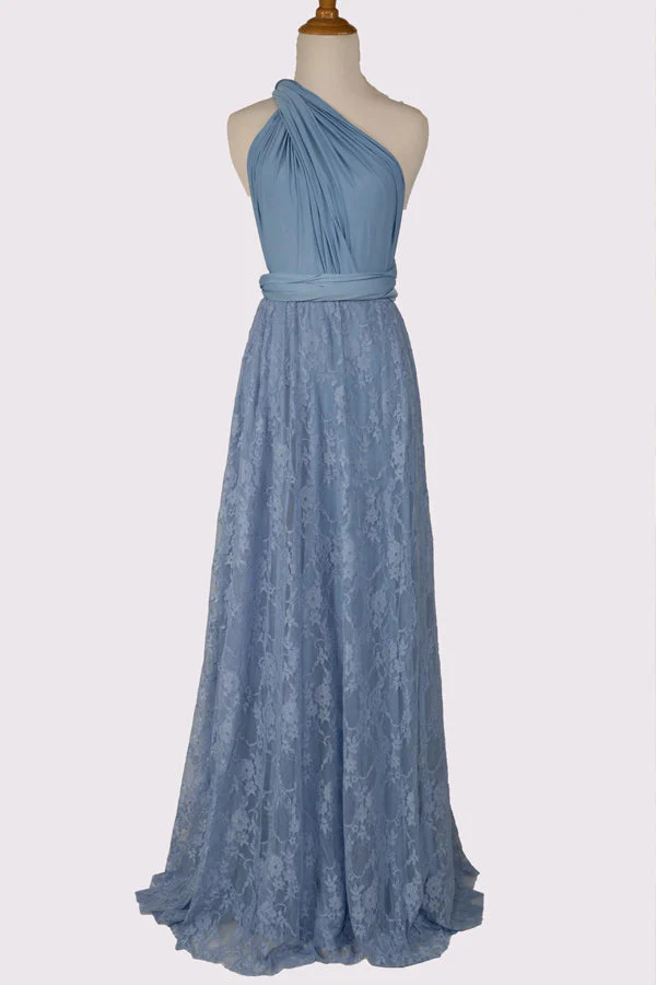One Shoulder Lace Blue Bridesmaid Dress Party Dress - Image 6