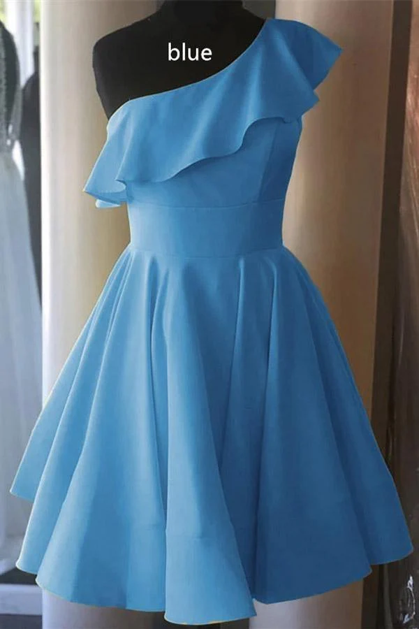 One Shoulder Ruffled Short Prom Dress Yellow Homecoming Dress  PD342 - Image 4
