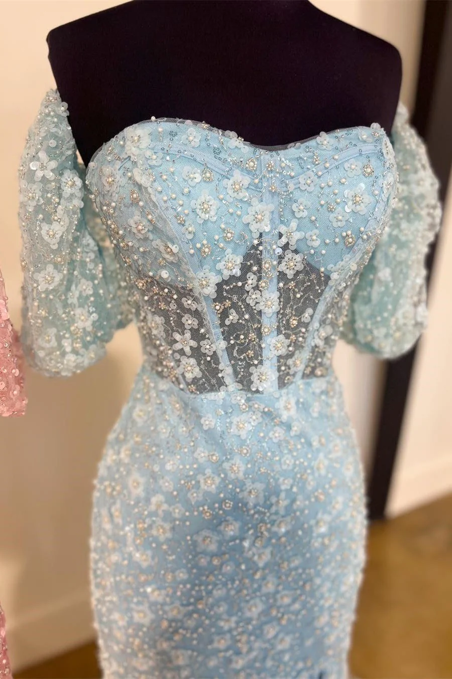 3D Floral Lace Sweetheart Mermaid Long Prom Dress with Slit - Image 2
