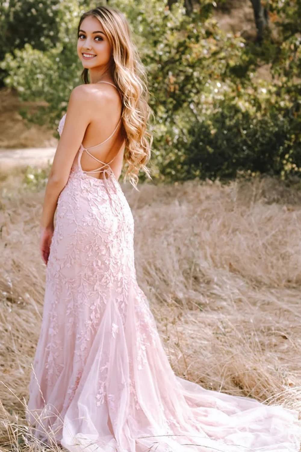 Pink Mermaid Long Prom Dress with Appliques - Image 2