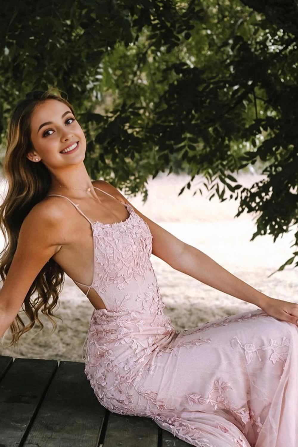 Pink Mermaid Long Prom Dress with Appliques - Image 3