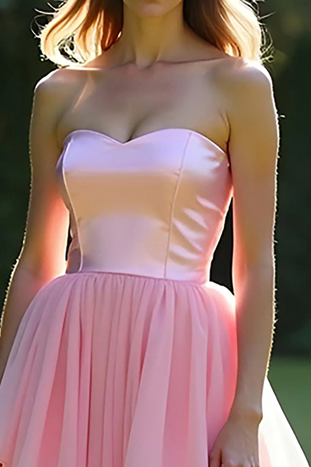 Pink Strapless Tiered A Line Long Prom Dress - Image 3