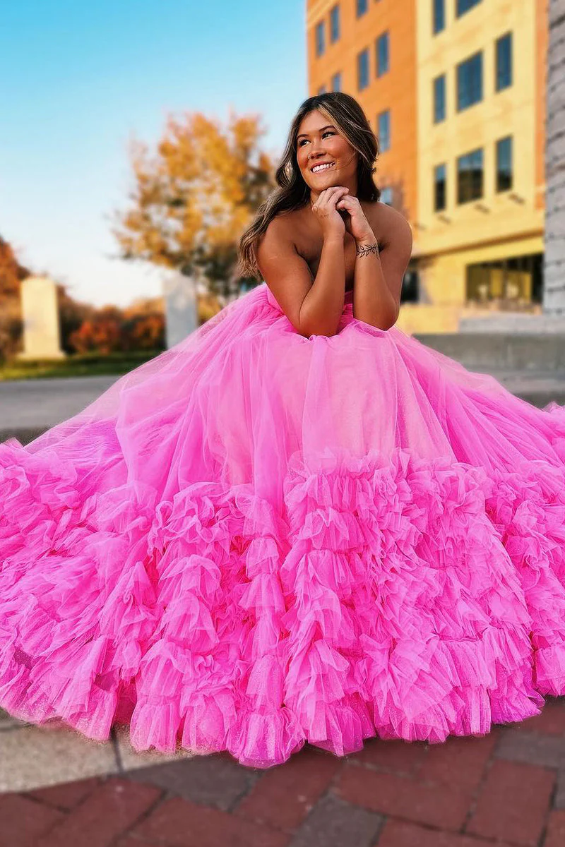 Sweetheart Tiered Tulle Long Prom Dresses - Image 3