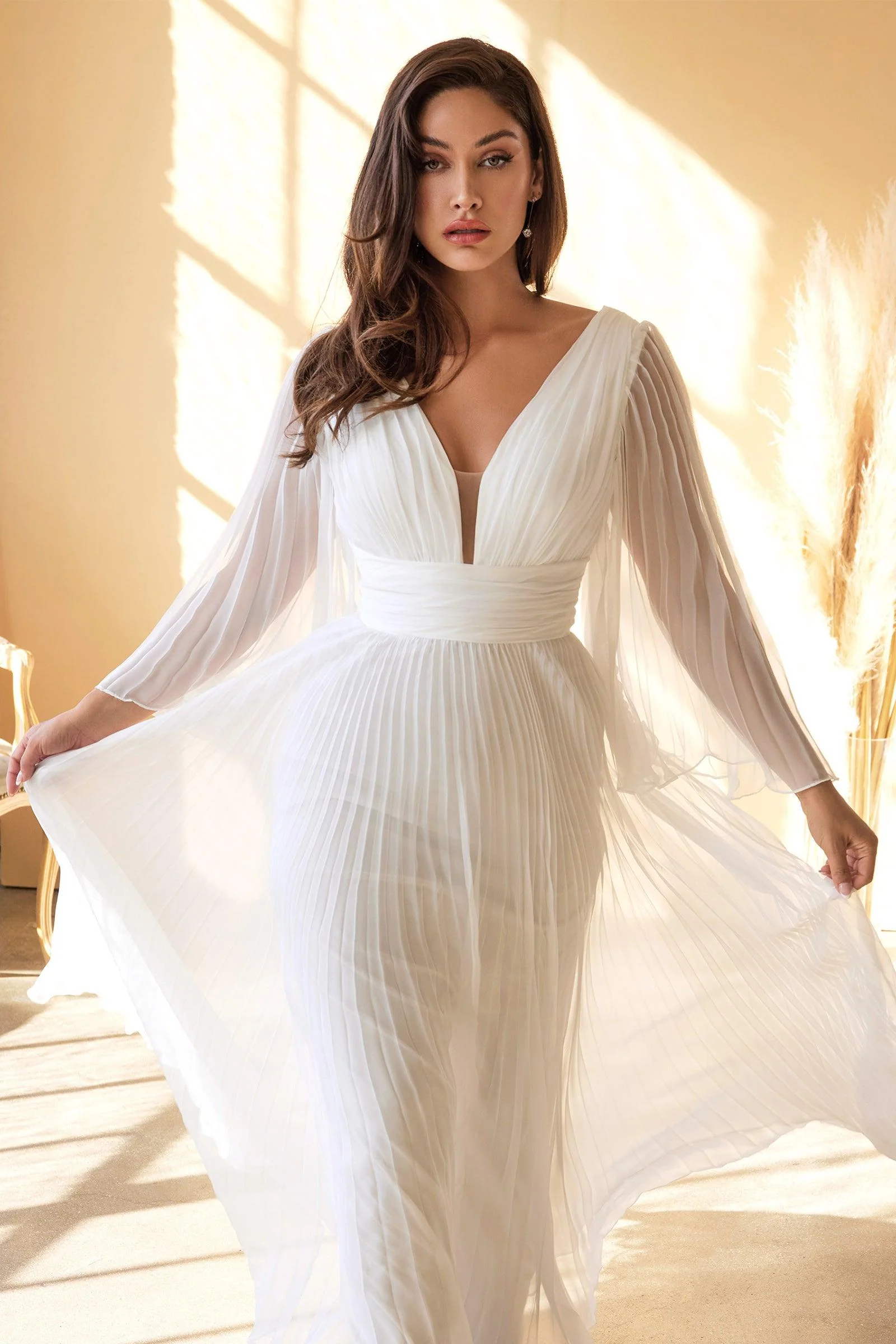 Pleated Long A Line Wedding Dress - Image 4