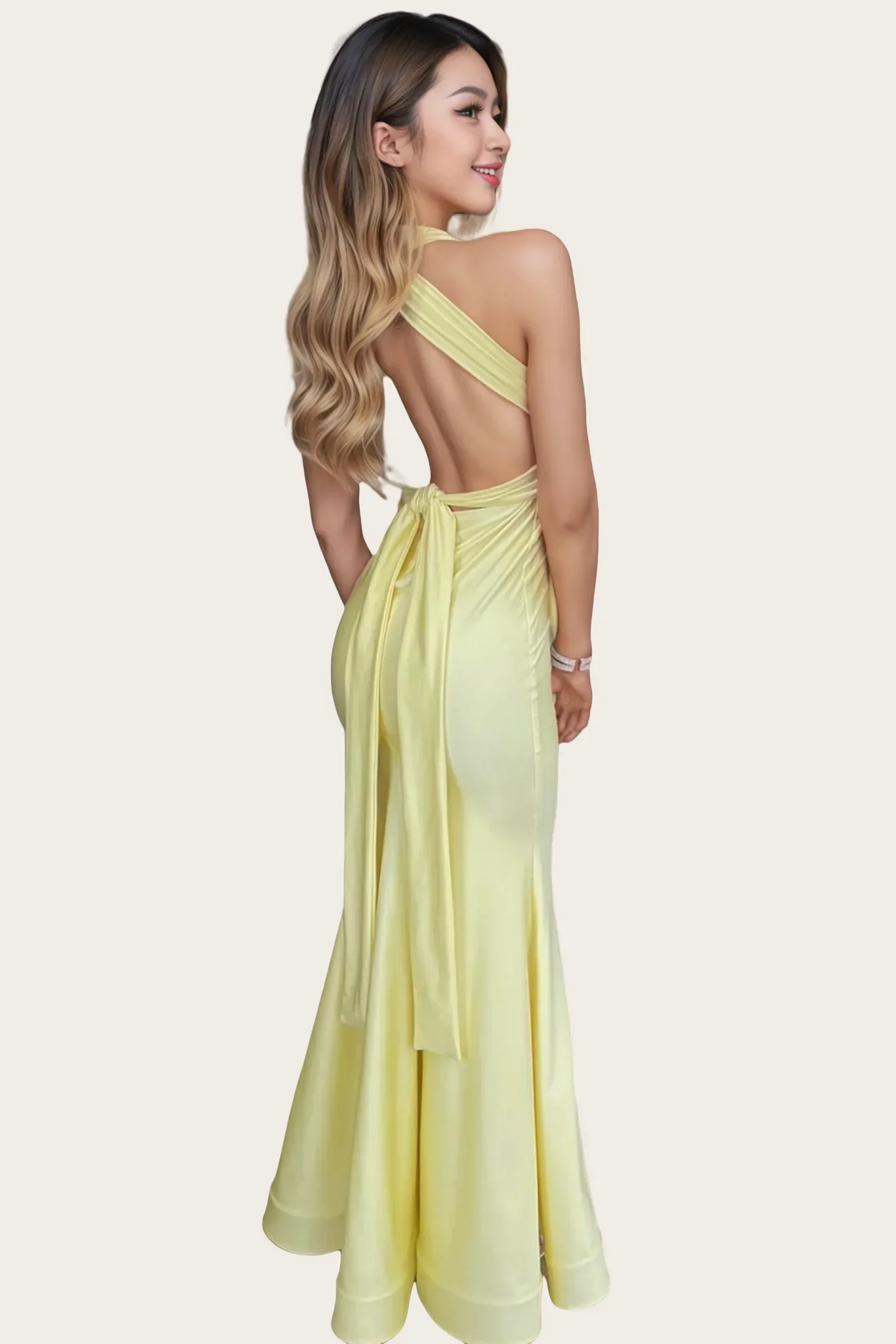Plunge Neck Criss-cross Back Mermaid Long Dress - Image 2
