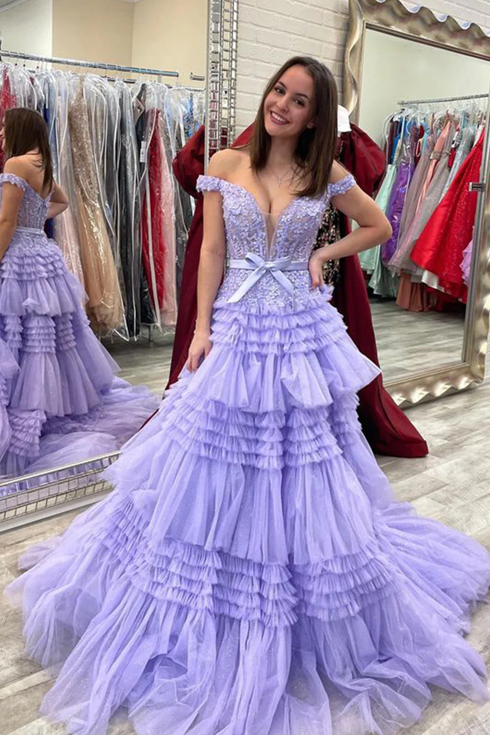 Princess A Line Off the Shoulder Ivory Long Prom Dress with Ruffles - Image 9