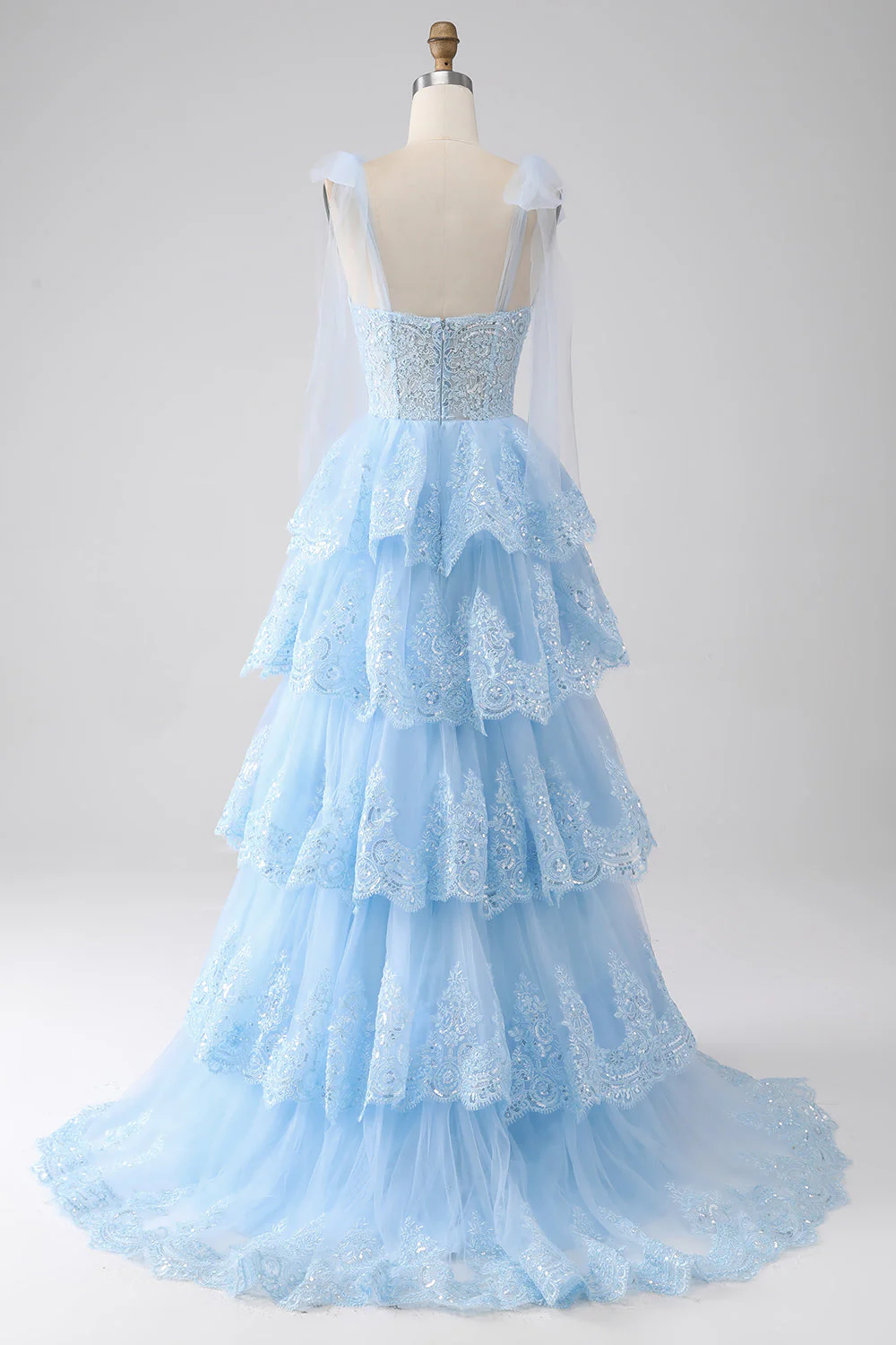 Princess Spaghetti Straps Tiered Corset Prom Dress with Appliques - Image 5