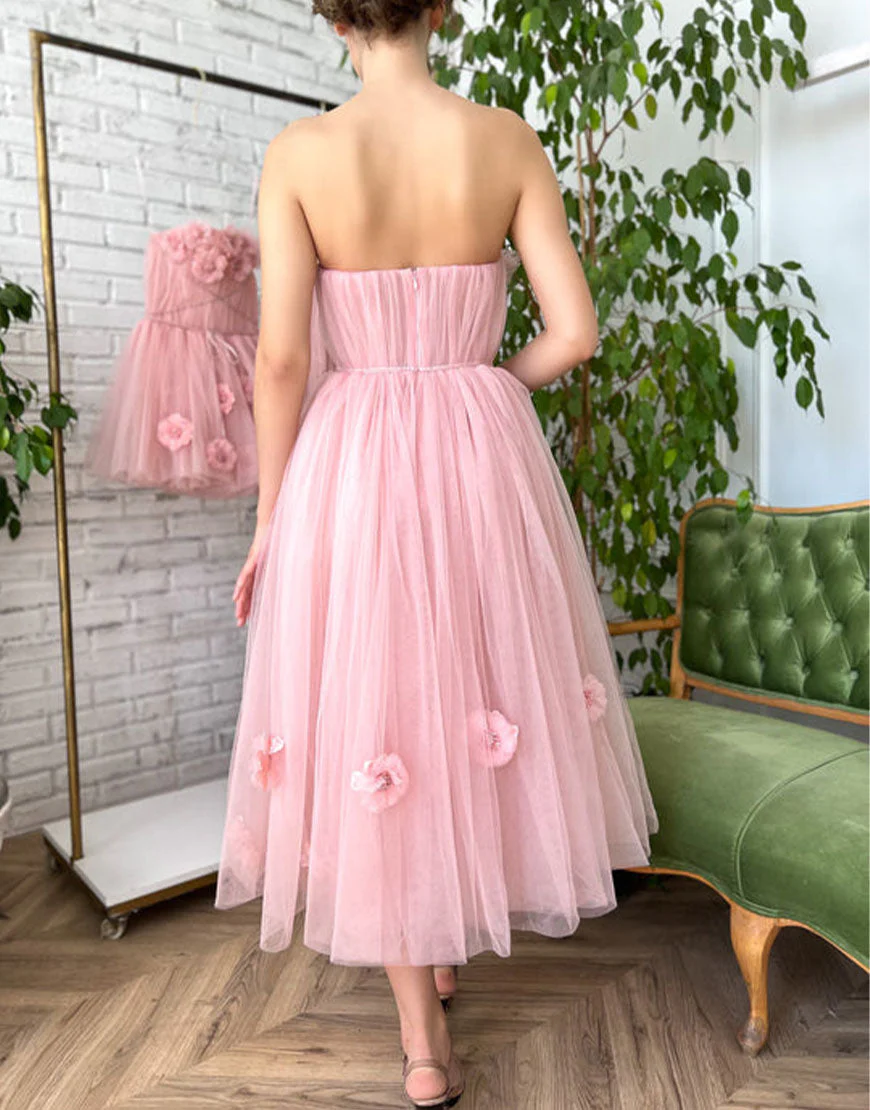 Pandora |Princess Strapless Light Pink Prom Dress with Flowers - Image 3