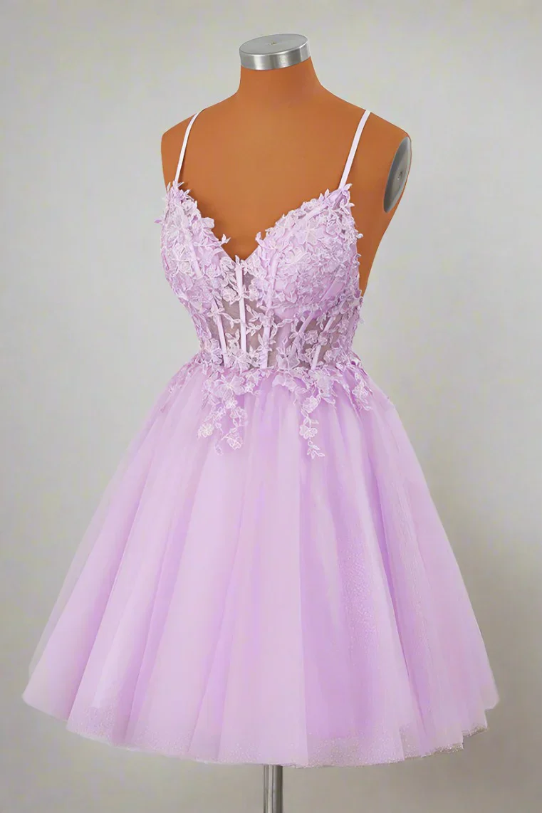 Princess Straps Appliques Lavender Homecoming Dress Party Dress - Image 2