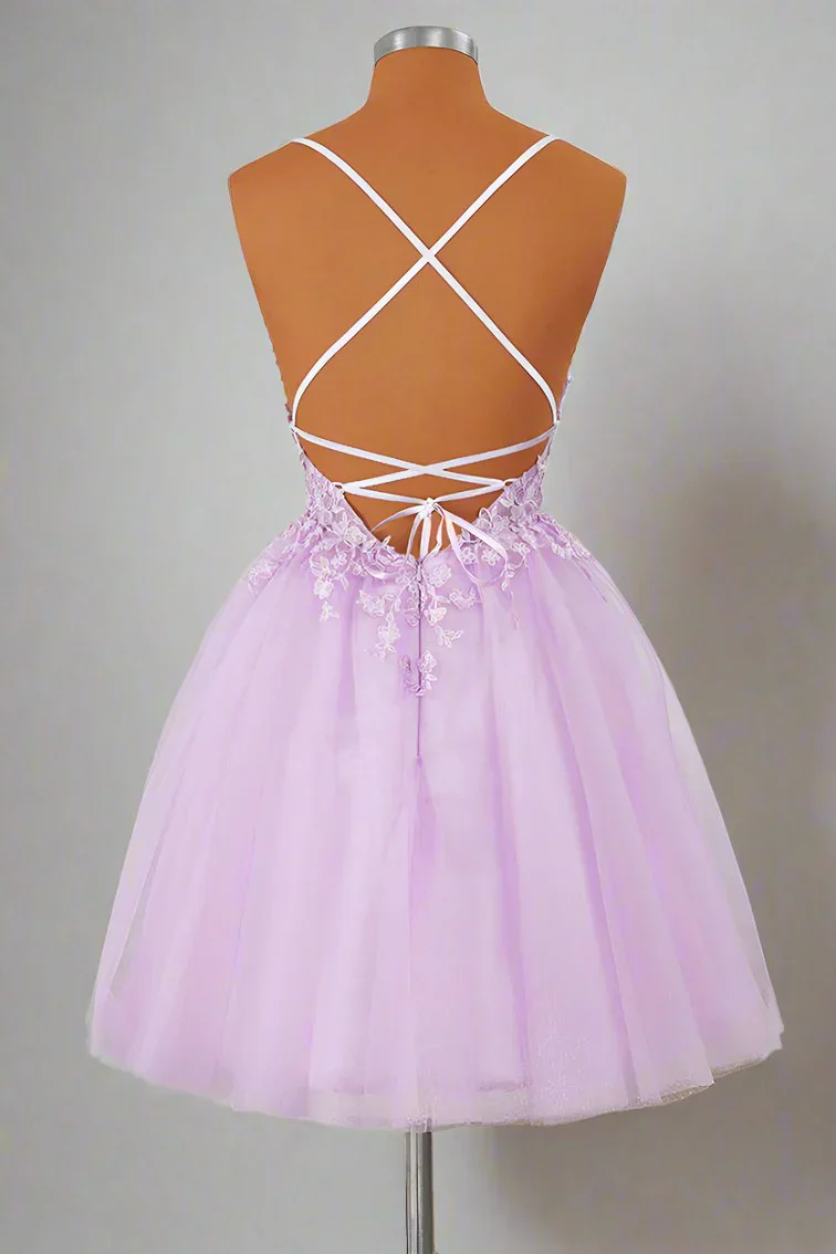 Princess Straps Appliques Lavender Homecoming Dress Party Dress - Image 3