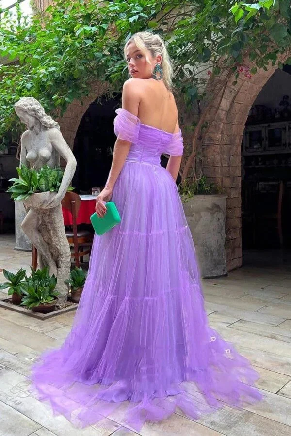 Purple A-line Strapless Off Shoulder Long Prom Dresses, Evening Dress, MP968 - Image 2