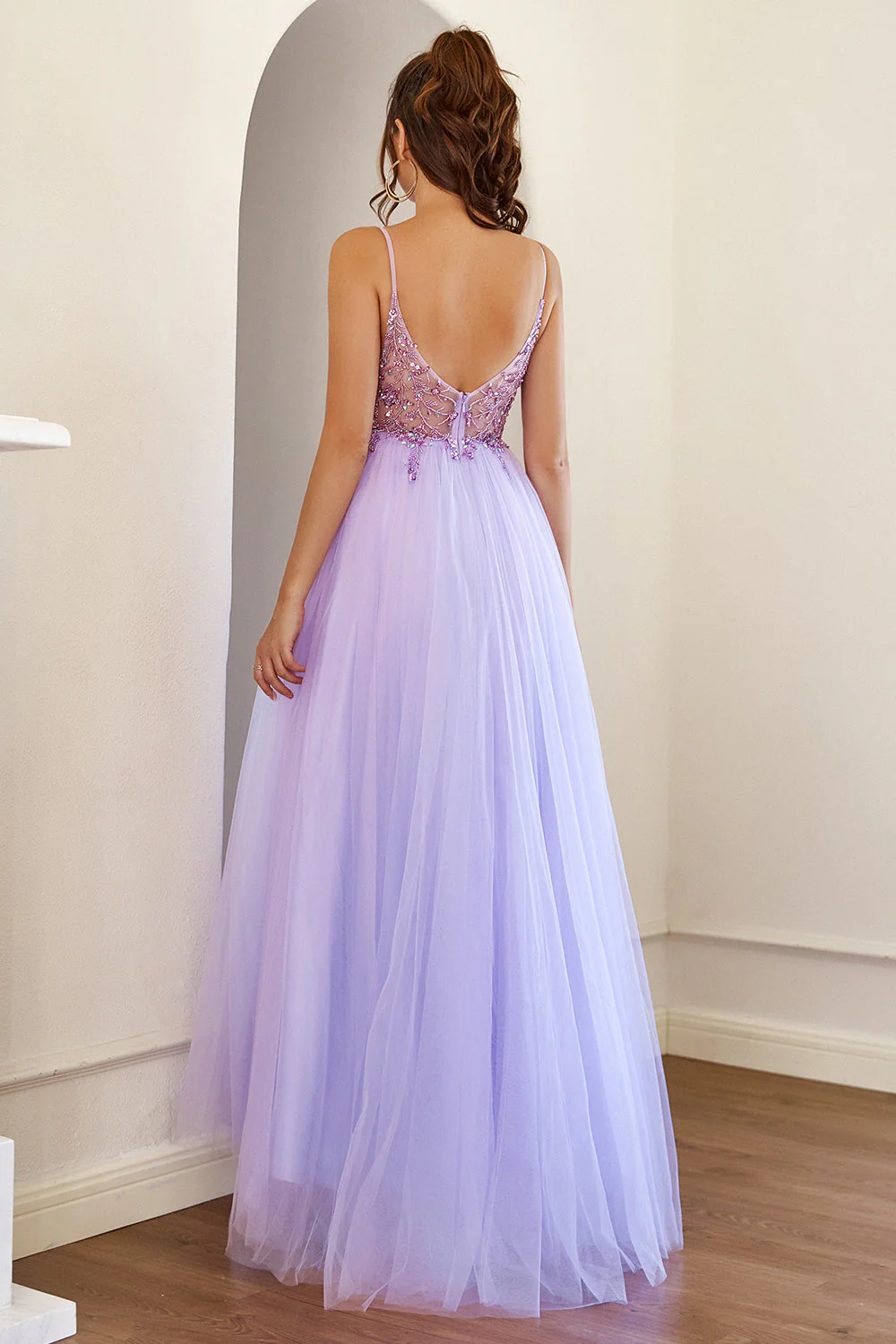 Purple Beading Tulle Prom Dress - Image 5