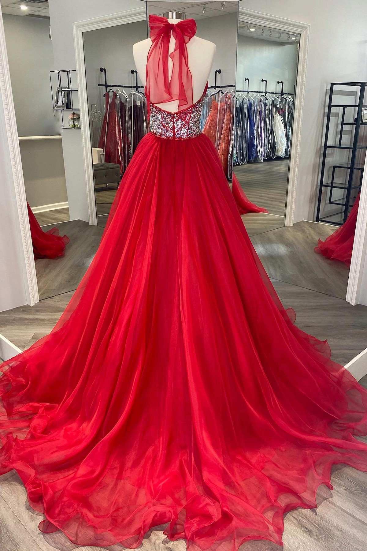 Beaded Halter Backless A-Line Long Prom Gown - Image 2