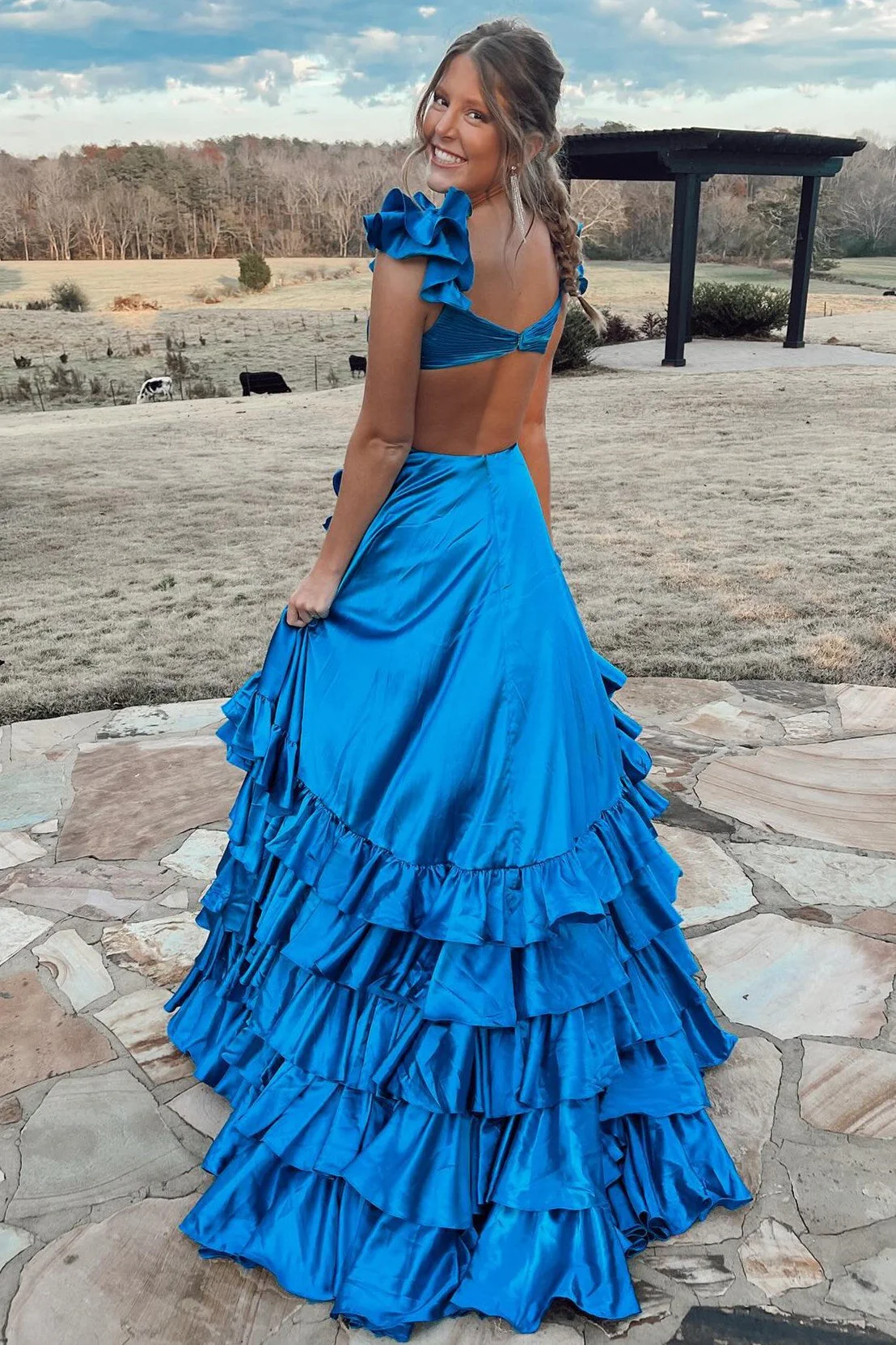 Cutout Ruffle A-Line Long Prom Dress with Slit - Image 10