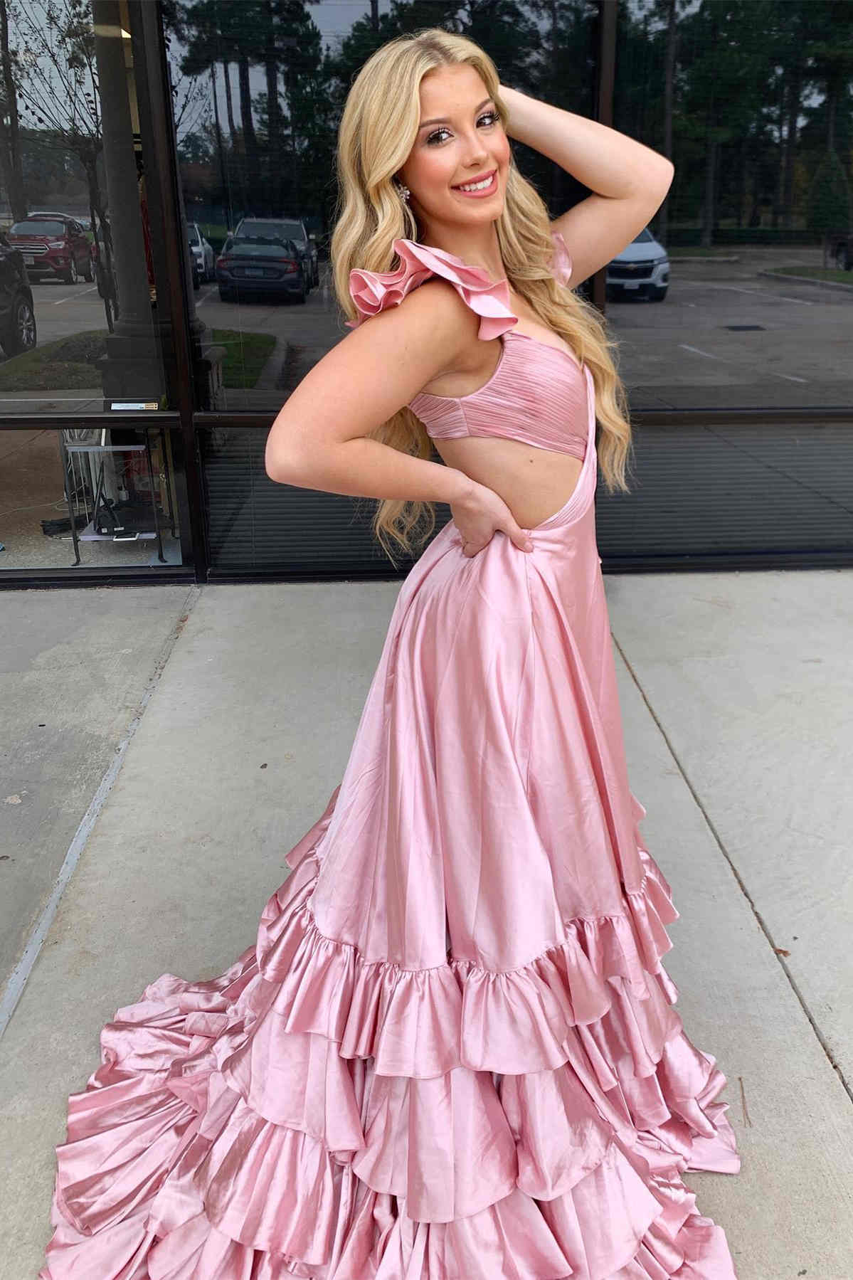 Cutout Ruffle A-Line Long Prom Dress with Slit - Image 7