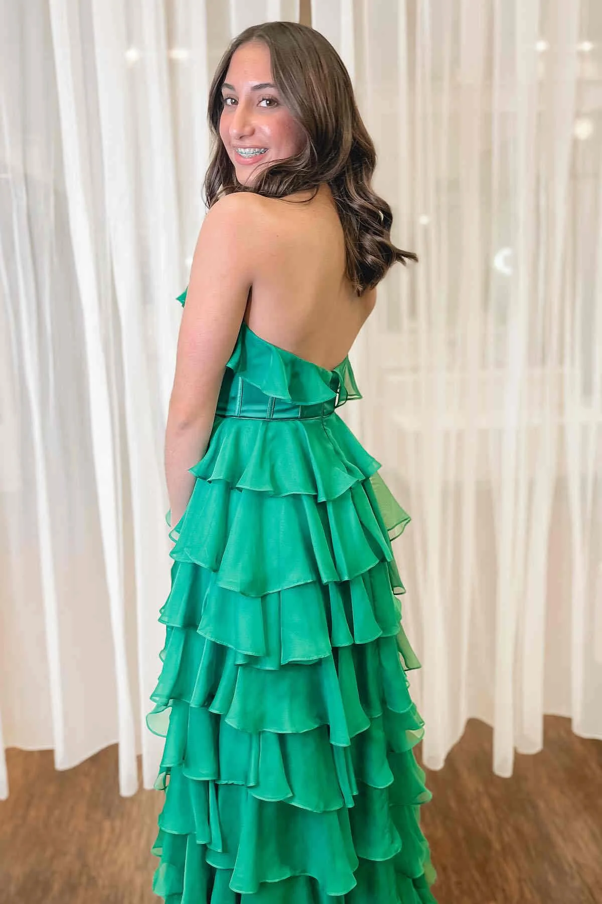 Halter Keyhole Ruffle Tiered Prom Dress with Slit - Image 5