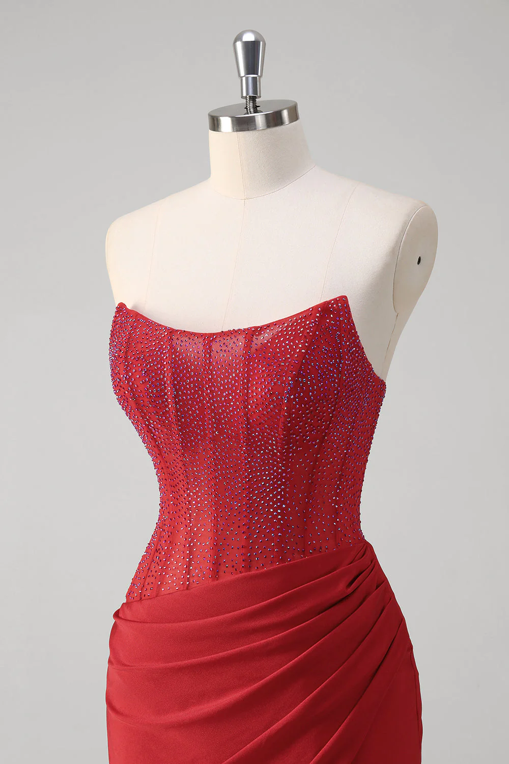 Mermaid Strapless Satin Long Corset Prom Dress with Beading - Image 10