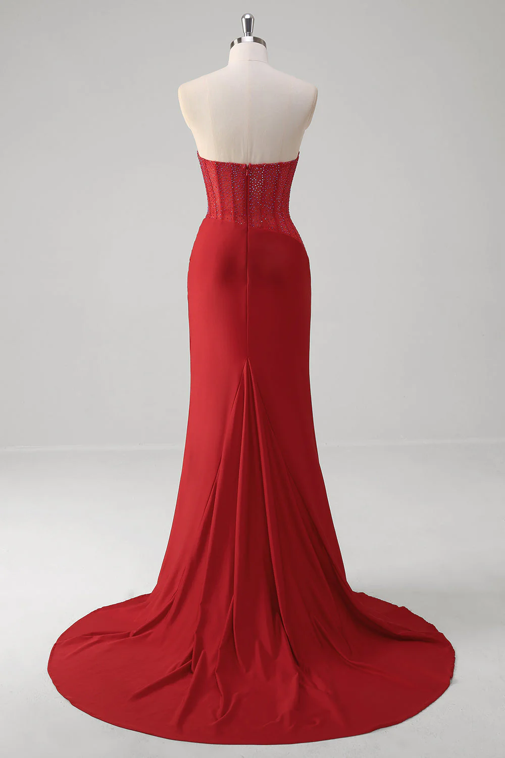Mermaid Strapless Satin Long Corset Prom Dress with Beading - Image 7