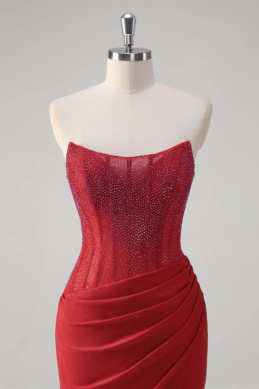 Mermaid Strapless Satin Long Corset Prom Dress with Beading - Image 9