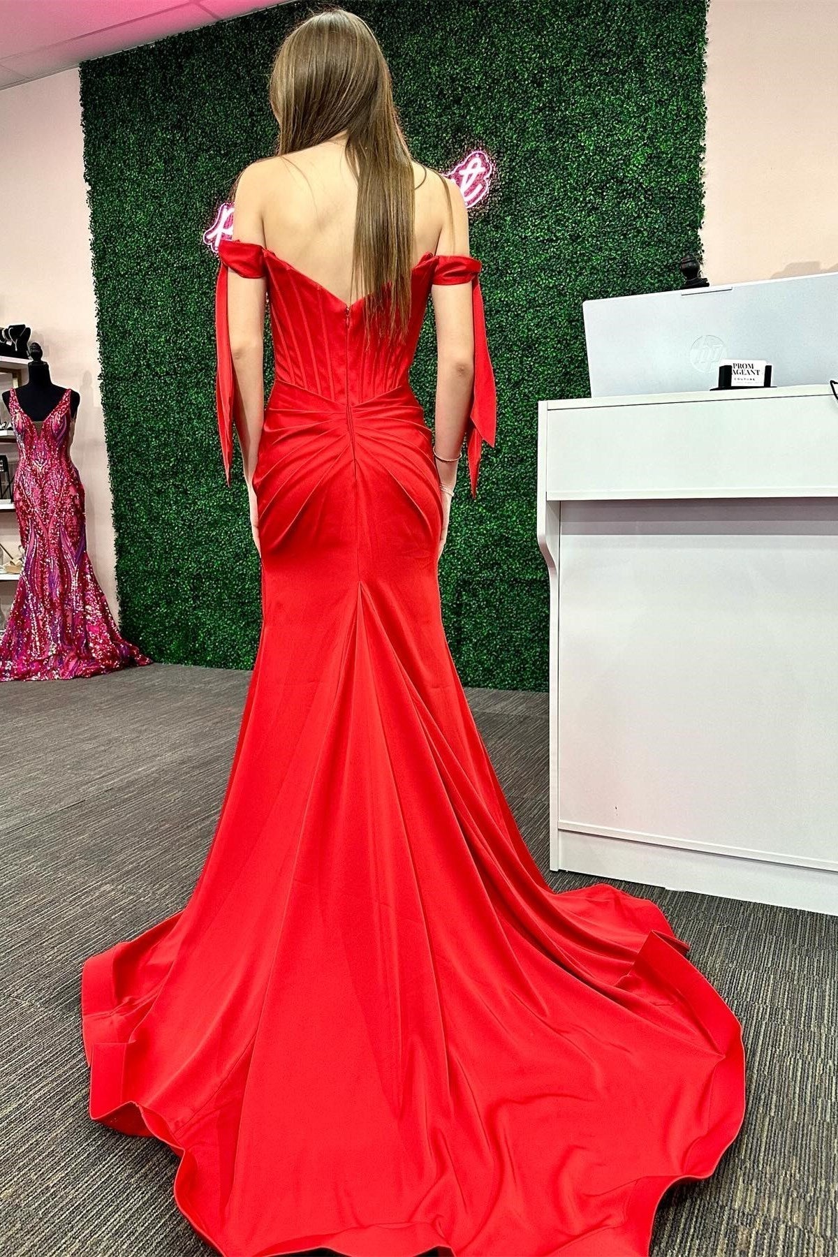 Off-the-Shoulder Bow Sleeve Mermaid Long Prom Dress with Slit - Image 2