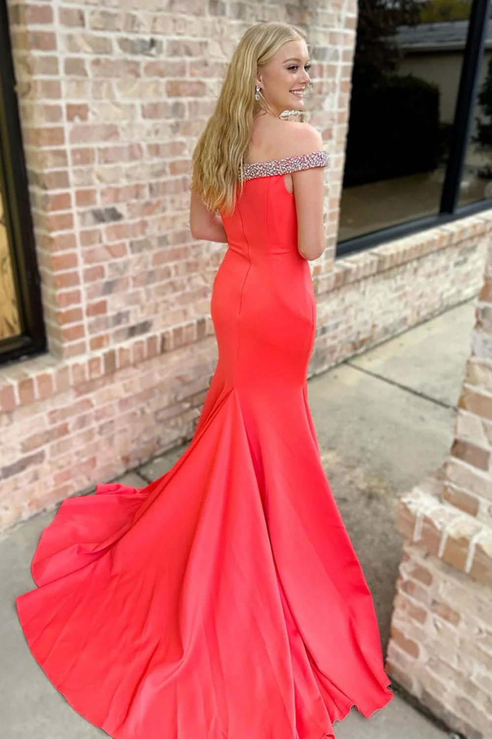 Off the Shoulder Mermaid Long Prom Dress with Beading - Image 2