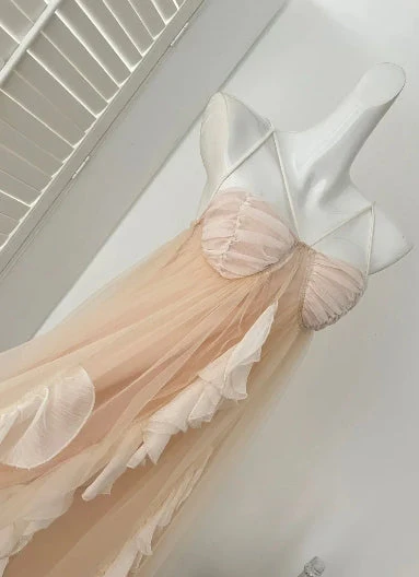 Romantic A Line Spaghetti Straps Sleeveless Tulle Ruffles Prom Dresses Formal Dress - Image 3