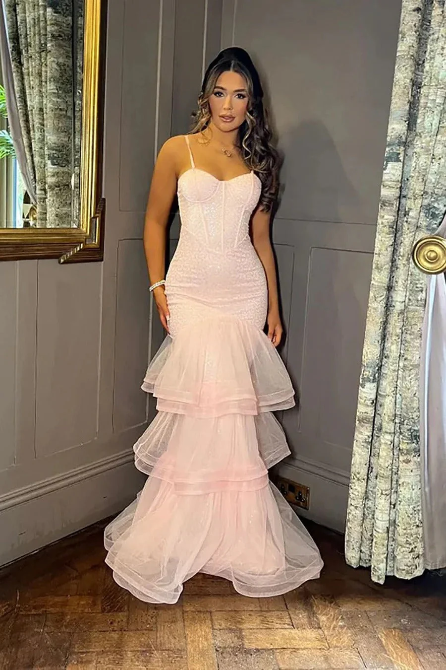 Romantic Mermaid Sweetheart Sleeveless Cutout-Back Tiered-Ruffle Prom Dress - Image 2