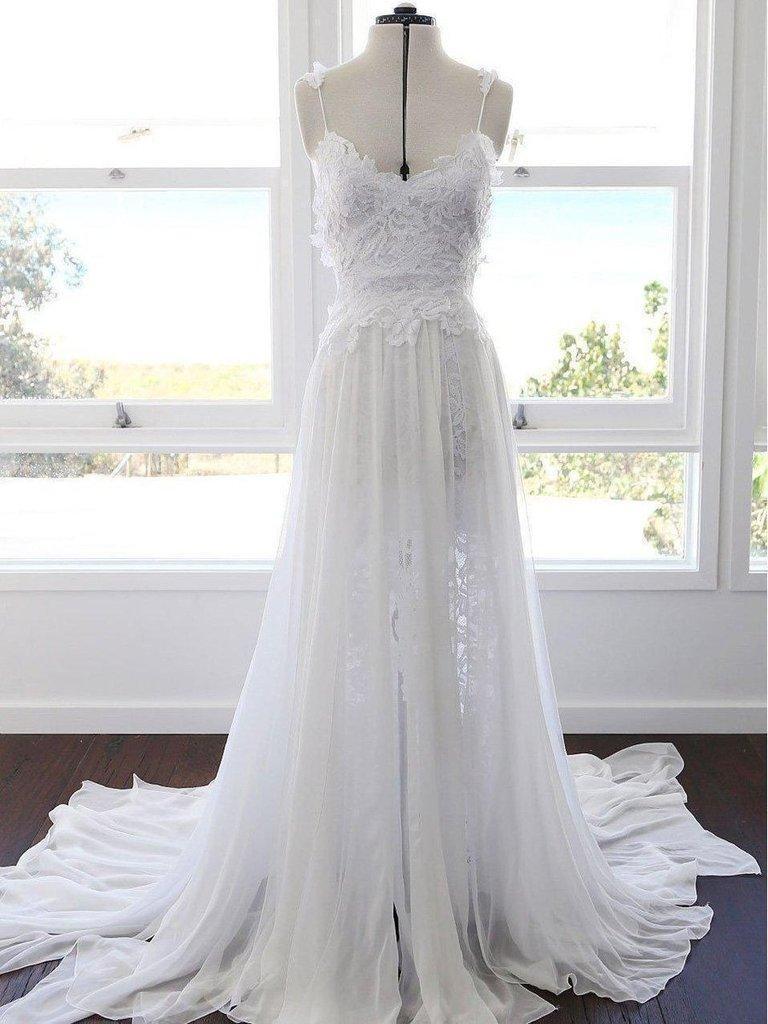 Romantic Sweetheart Chiffon Beach Wedding Dress with Lace PG201 - Image 4