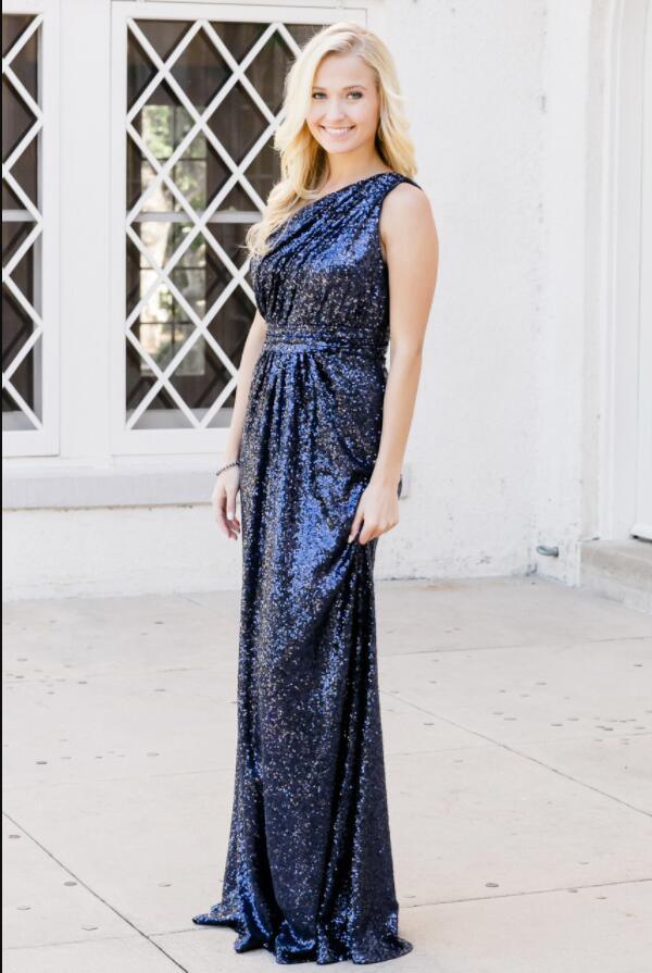 Rose Gold Sparkly Bridesmaid Dresses Sequins Lace One Shoulder - Image 4